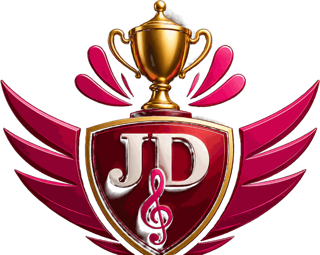 The JD STUDIOS AFRICA emblem: a winged crimson shield with a gold trophy and a treble clef